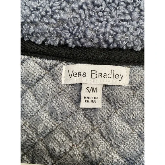 Vera Bradley Women Teddy Fleece Half-Zip Pullover Quilted Plaid Blue Sweater S/M - Picture 3 of 7
